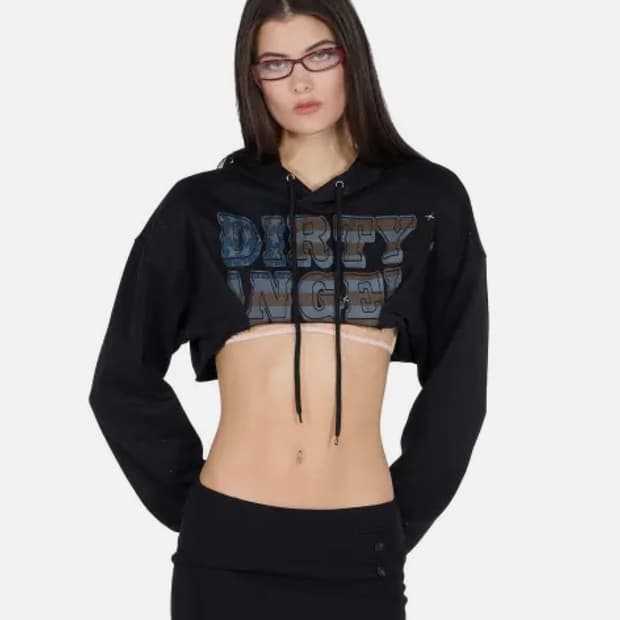 SCULPTOR 스컬프터 Glitter Flag Crop Hoodie