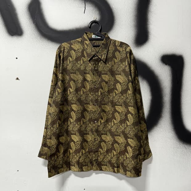 VTG 빈티지 금장 자수 리프 패턴 긴팔 셔츠