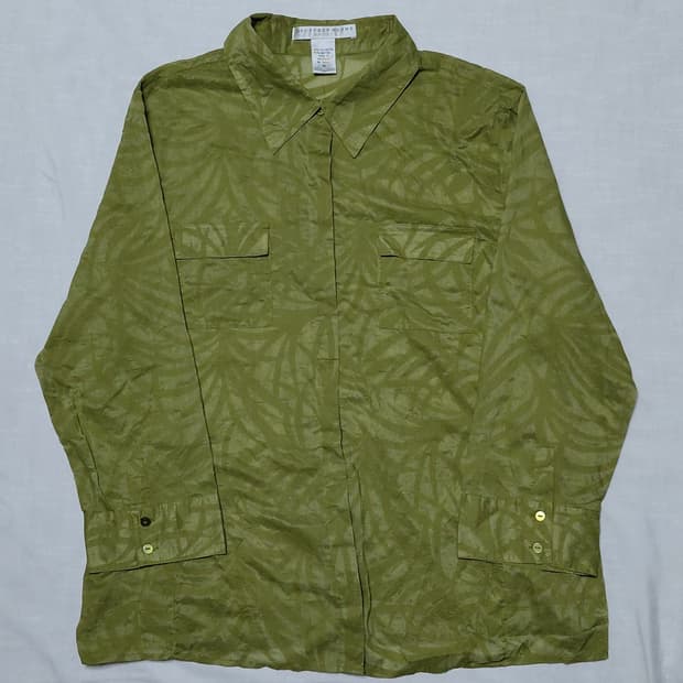 Geoffrey Beene 올리브 리프 자카드 시어 셔츠(Size 16)