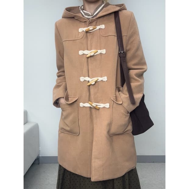 빈티지 베이지 후드 더플 코트