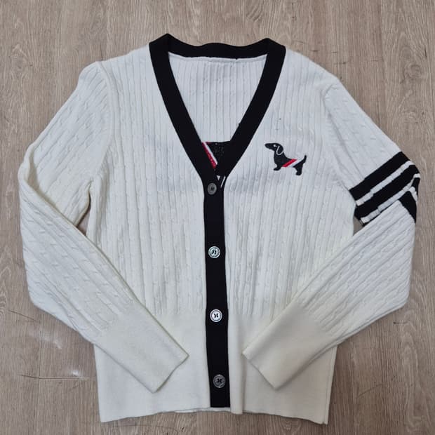 톰브라운 강아지로고 4선 니트 가디건