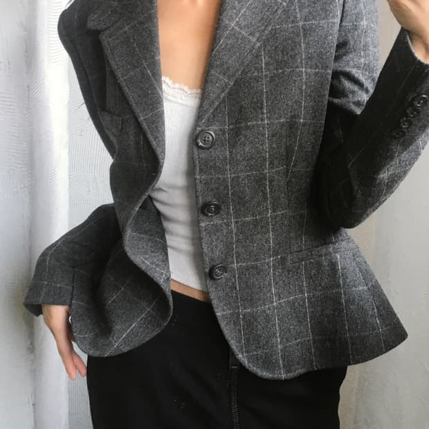 Ralph Lauren 랄프로렌 차콜 체크 울 블레이저