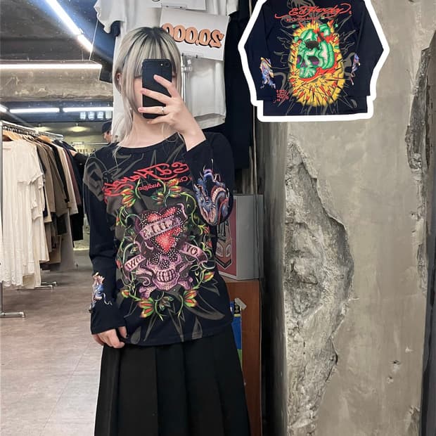 에드하디 스컬프린팅 레이어드 롱슬리브 블랙 M #csz3864