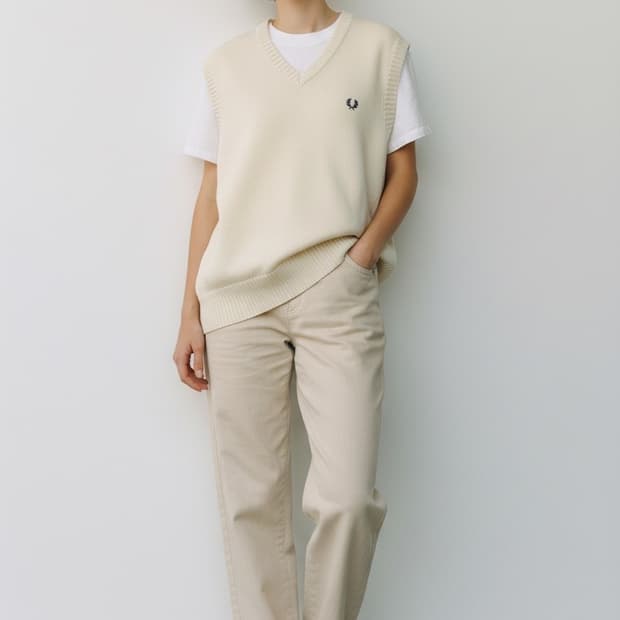 프레드페리 재팬  브이넥 코튼 니트 베스트 M