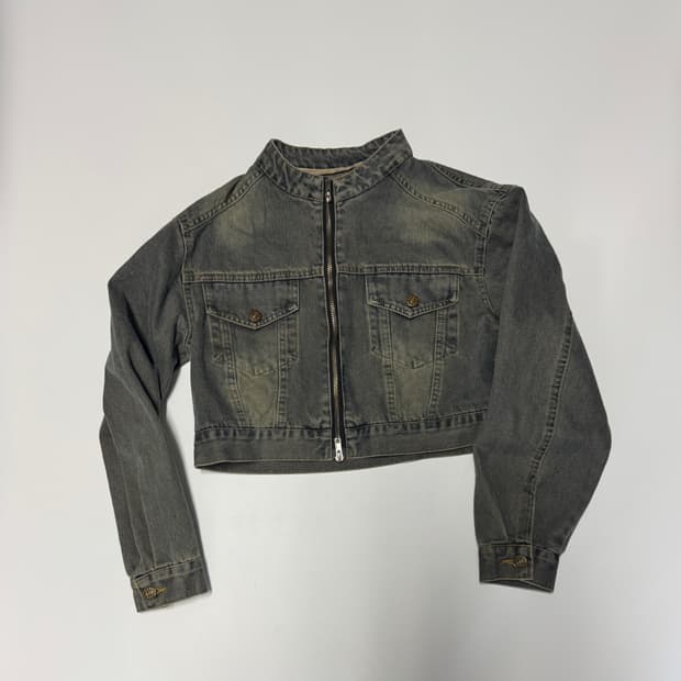 여성 빈티지 워싱 데님 투웨이 크롭 자켓 S