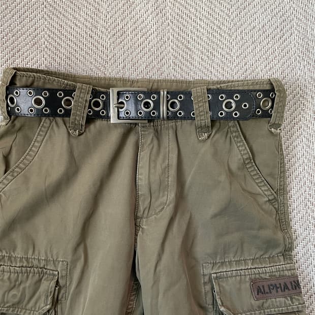 빈티지 스터드 레더 벨트 