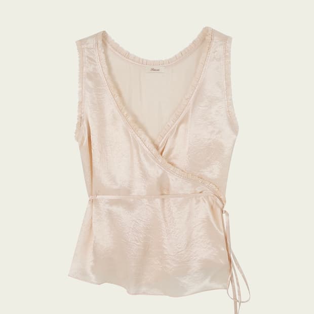 리본빛 Tippy Shirring Blouse Peach