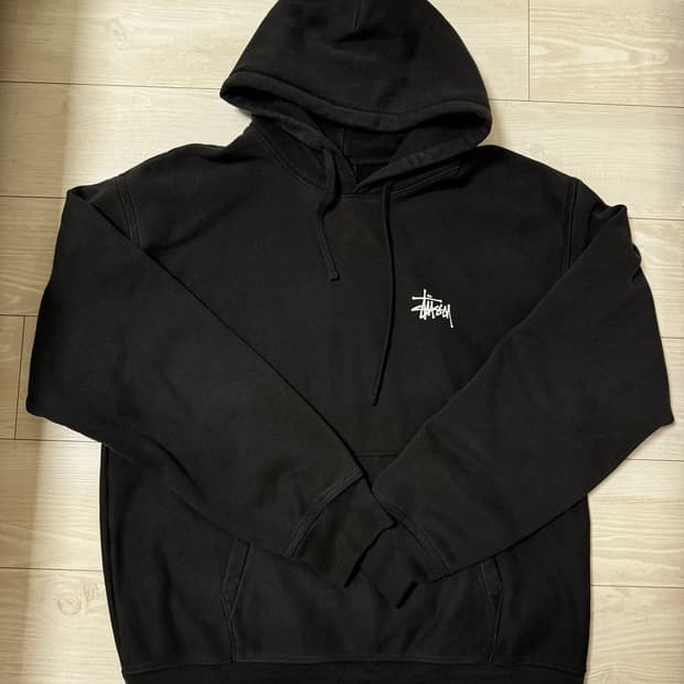스투시 기본 로고 후드티 블랙 XL