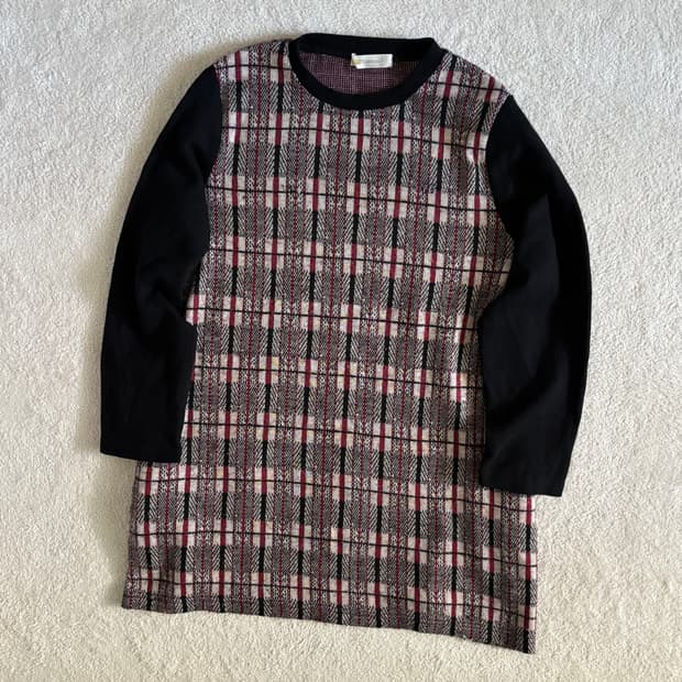 일본빈티지 모리 하구미 golden bear 체크 롱 니트