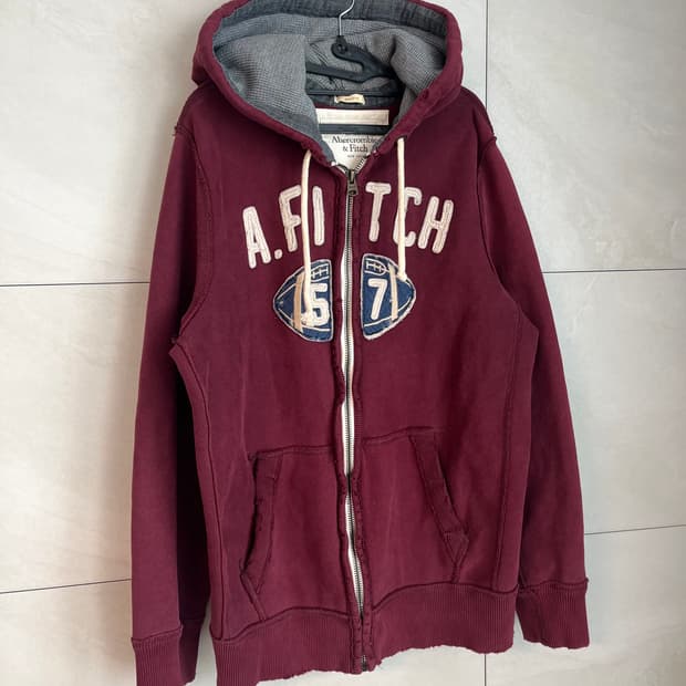 (2XL) 아베크롬비 데미지 디테일 후드집업 버건디