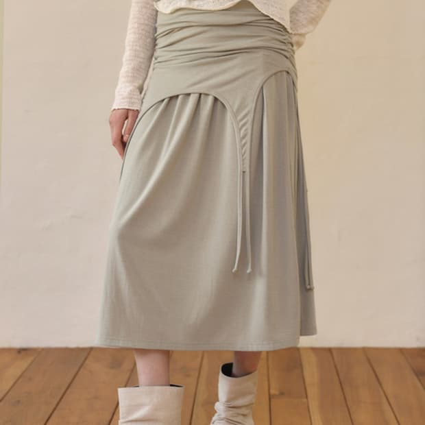 아우로 셔링 타이 롱스커트 (모스)