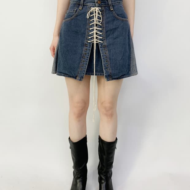 KINKY JEANS 히스테릭 글래머 데님 레이스업 미니 스커트