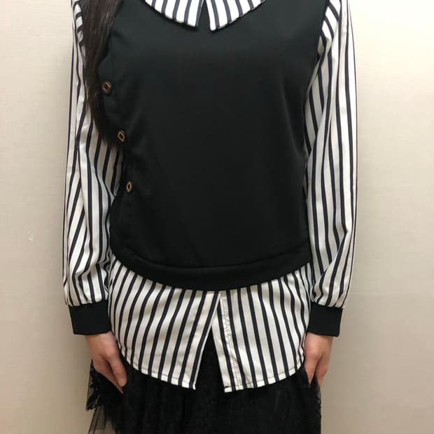 빈티지 블랙 스트라이프 레이어드 셔츠