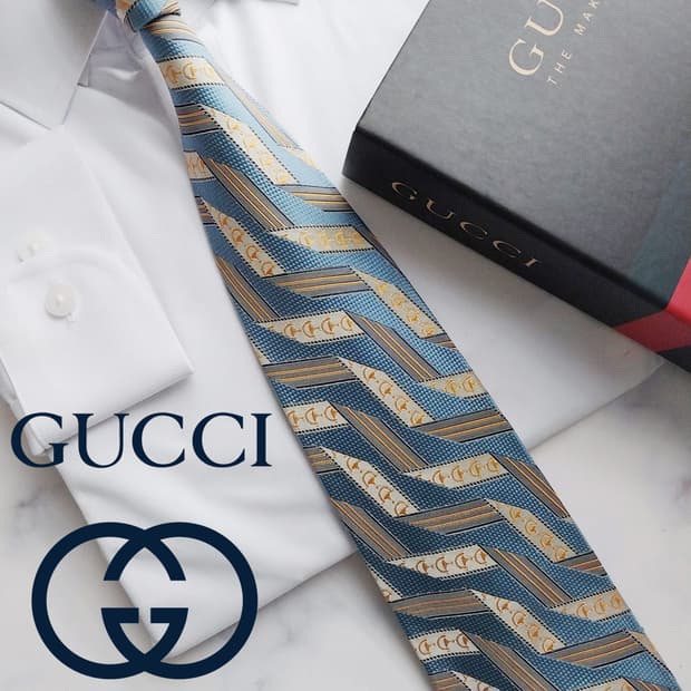 구찌 실크 블루 홀스빗 자카드 넥타이 9.6cm A+등급 K1478
