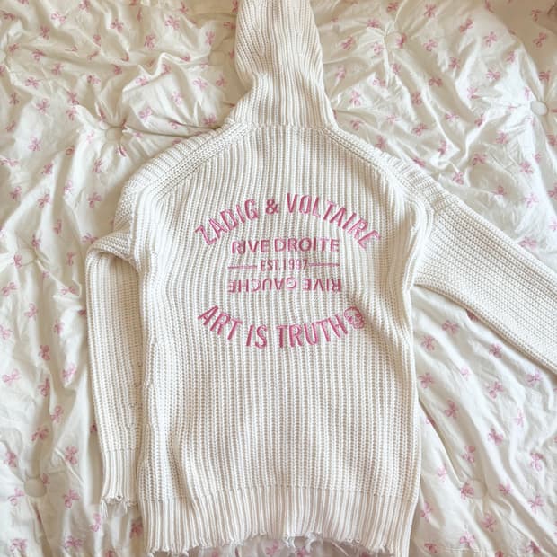 자딕앤볼테르 화이트 핑크 니트 집업 xs 쟈딕 zadig 여리 롱