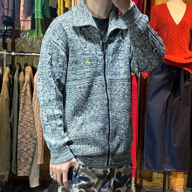 XL PLAY BOY 플레이보이 골드레빗 믹스 니트 집업