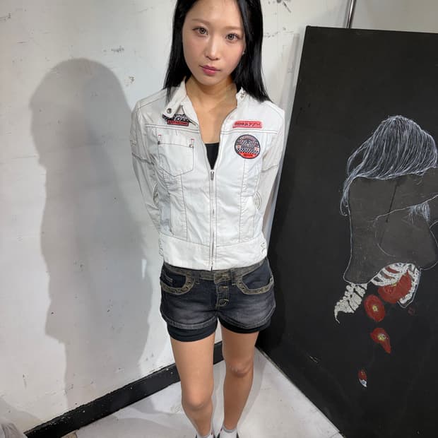 EXR 화이트 패치 레이싱 자켓 바이커 자켓 M