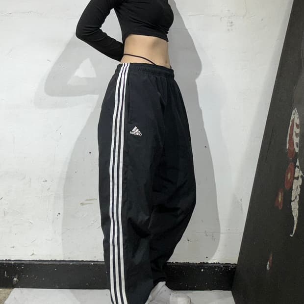 아디다스 블랙 트랙 화이트 삼선 추리닝 트레이닝 팬츠 L