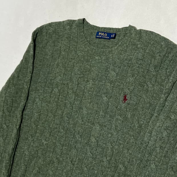 XL 폴로랄프로렌 메리노 울 그린 케이블 니트