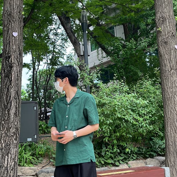 자라 Green 린넨 반팔셔츠 