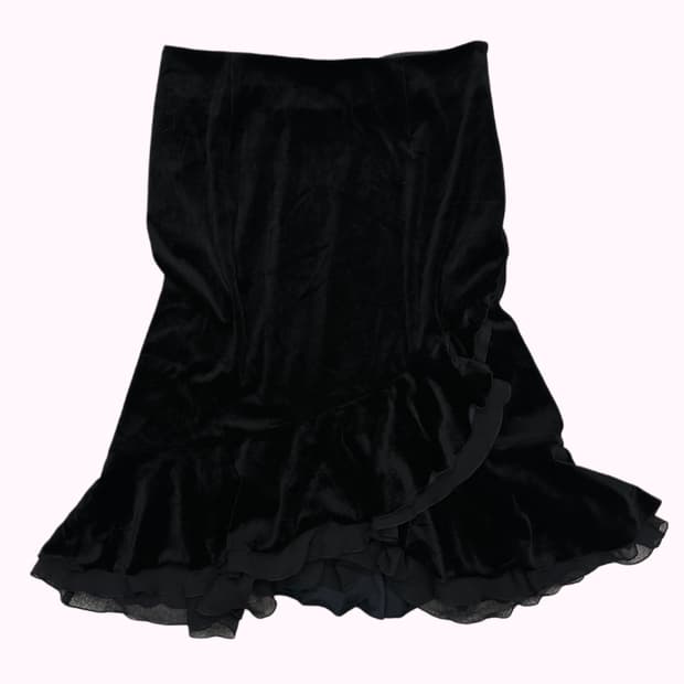 black ruffle velvet skirt