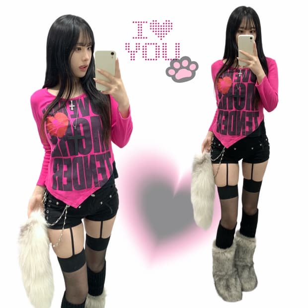 [MILLENNIA] 펑크 해골 하트 핑크 롱슬리브