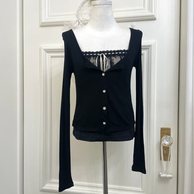 black basic soft cardigan&lace bow fairy