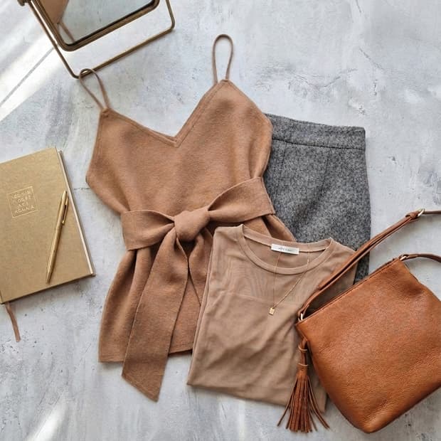 (새상품) 카멜색 울 뷔스티에 탑