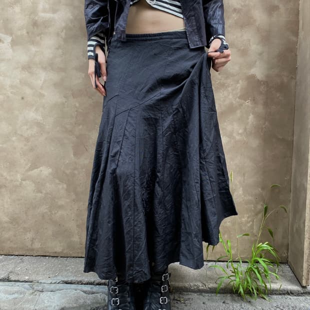 Black Paneled Flare Skirt
