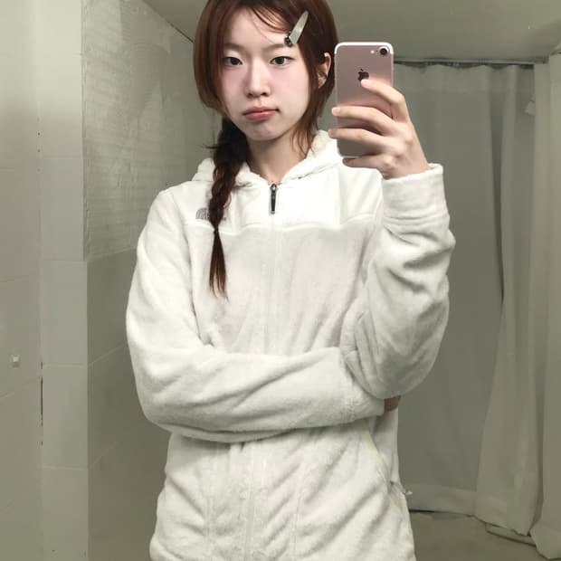 노스페이스 화이트 후리스 후드집업 자켓