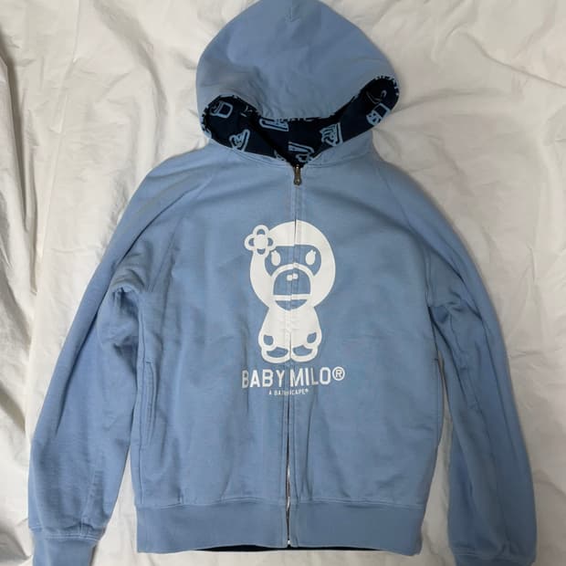 베이프 마일로 정크푸드 스카이블루 리버시블 양면 후드집업