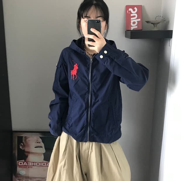 대장급 폴로 랄프로렌 빅 포니 로고 네이비 바람막이 자켓