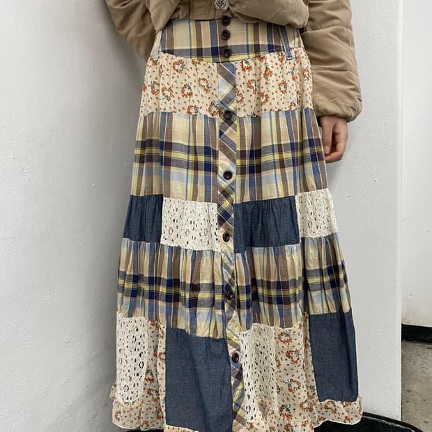 모리 패치워크 버튼 스커트 *레어
