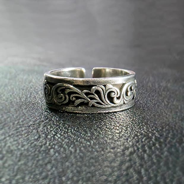 Baroque 실버 남자 엔틱 빈티지 명품 고대 문양 장식 반지
