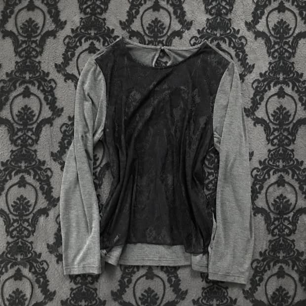 빈티지 레이스 배색 그레이 롱슬리브