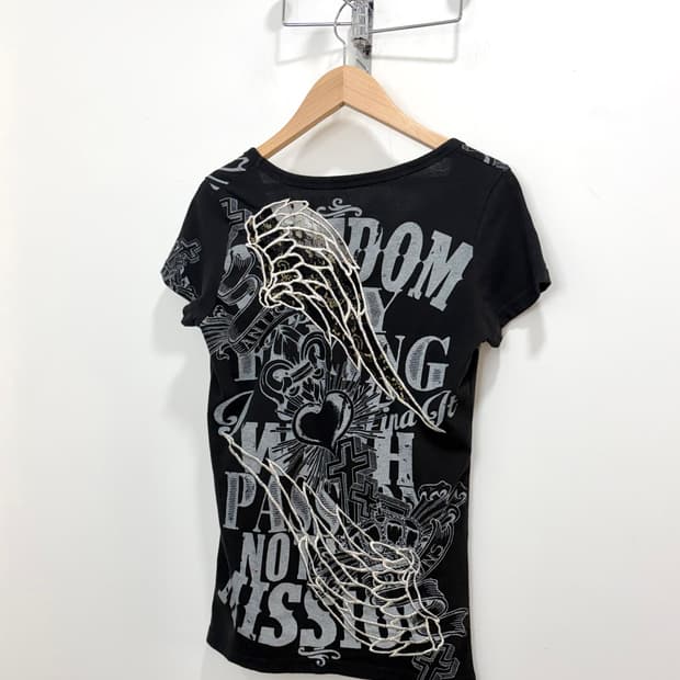 glitz y2k 프린팅 펑크 날개 반팔 티셔츠