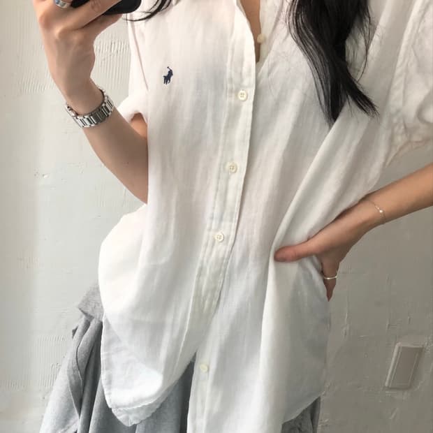 Polo 폴로 랄프로렌 화이트컬러 반팔 린넨 셔츠