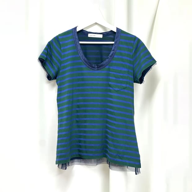 [sacai luck] mesh layered stripe t-shirt