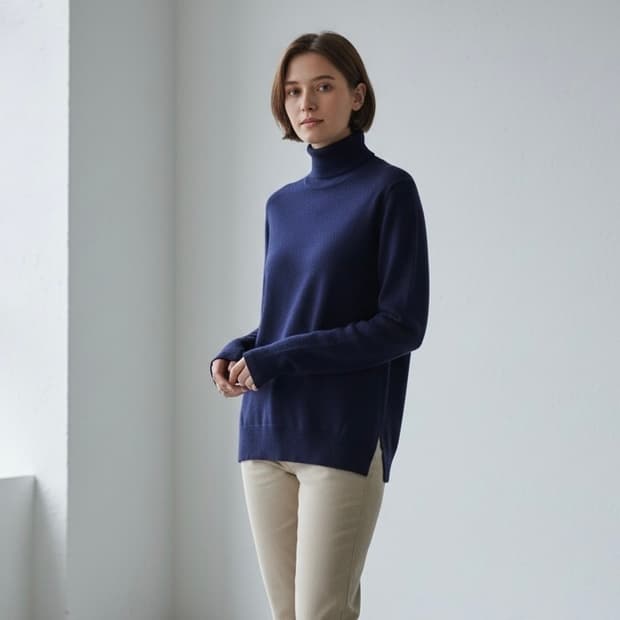 새상품 캐시미어 100% 네이비 터틀넥 목폴라 니트