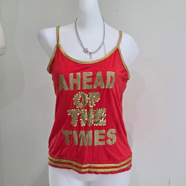 빈티지 대대장 펑크 y2k 레드 스팽클 글리터 민소매 슬리브리스