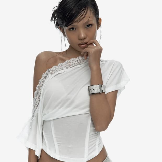 카시코 Lace One Shoulder Corset Tee White