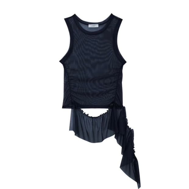 LCDC mesh frill sleeveless top black