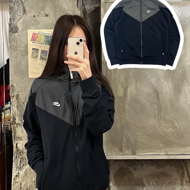 나이키 깅엄체크 후드집업 블랙 L #csz552