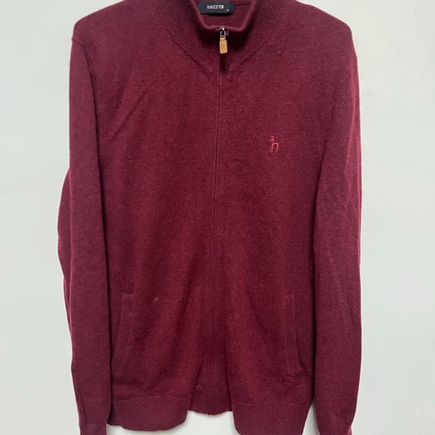 헤지스 버건디 니트 집업