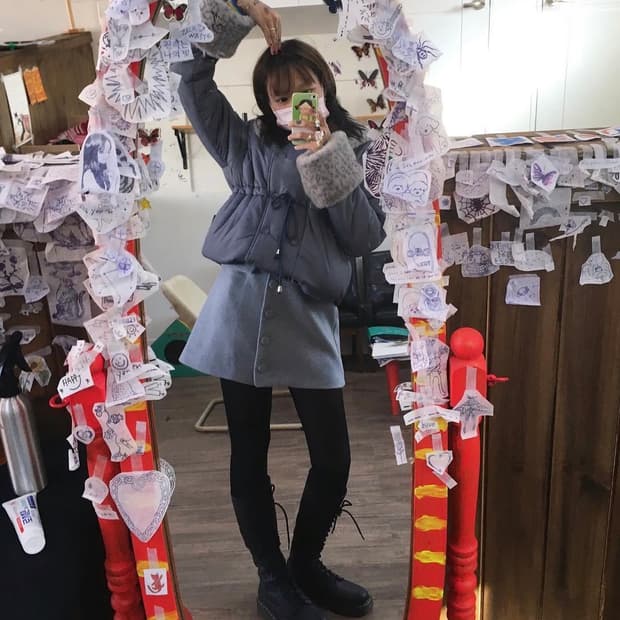 어글리쉐도우 레오파드 갸루 숏패딩 (서지수 착용)