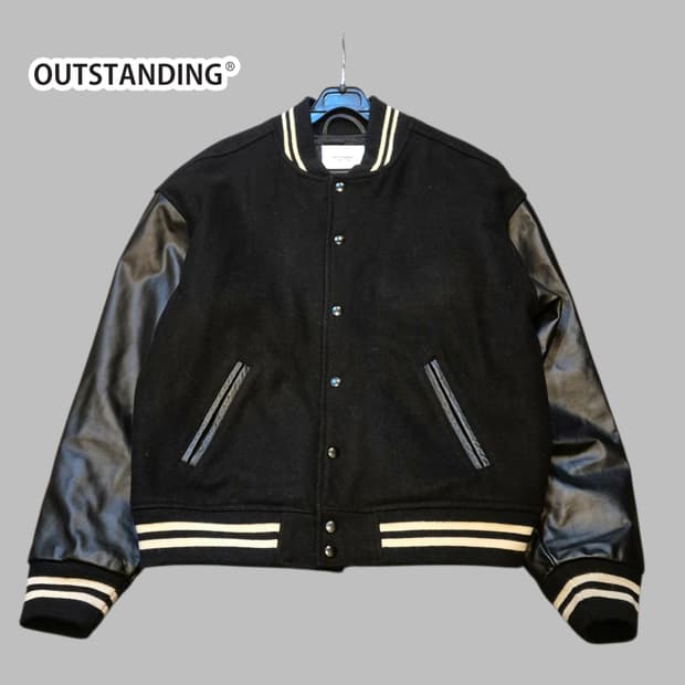XL(착샷잇음) 아웃스탠딩 블랙 소가죽 바시티자켓 