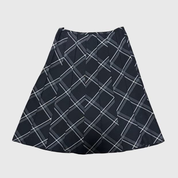 네이비 체크 미디스커트