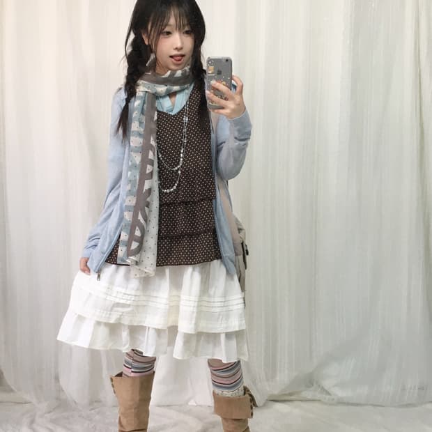 빈티지 소라 브라운 도트 코디세트