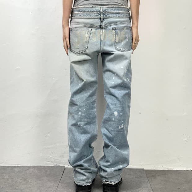 Moment Double Waist Distressed Denim Pan