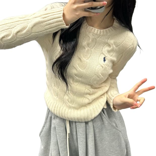 폴로 랄프로렌 신형 큐알택 케이블 아이보리 핀터깔 걸즈 크루넥 니트(XS